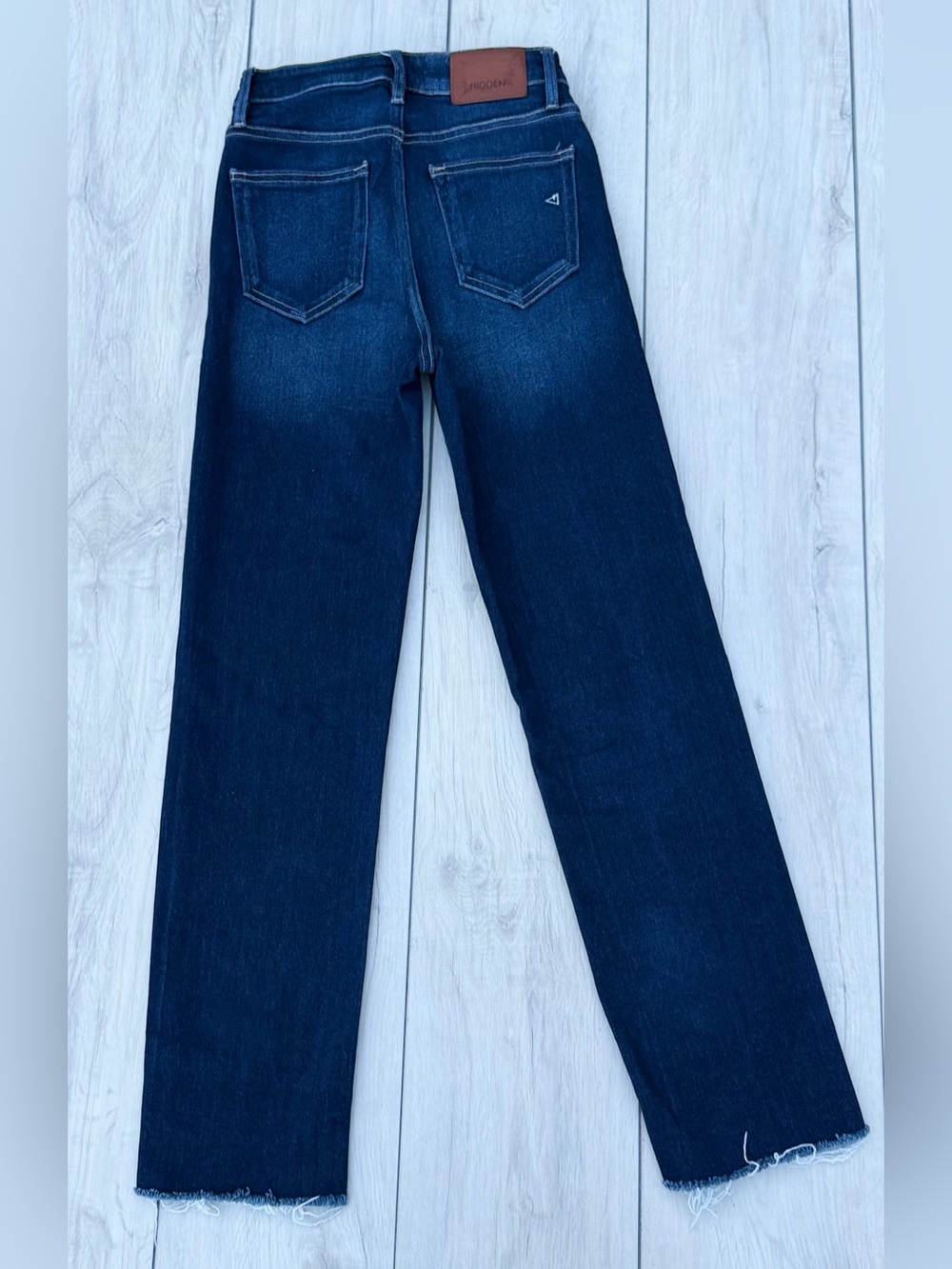 Hidden Jeans Straight Leg Deep Indigo Raw Hem High Rise 24 Baddie Y2K Minimalist - Picture 3 of 13